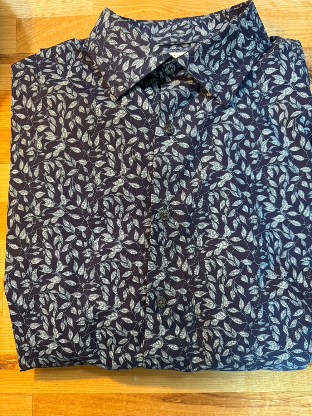 Men's Navy Leaf-Print Button-Up Shirt